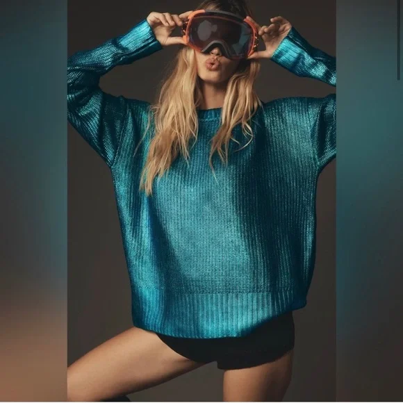 Beach Riot Callie Galaxy Shine Metallic Sweater Size Large NWT - Picture 3 of 13
